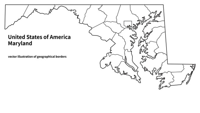Maryland state map vector illustration with administrative county borders