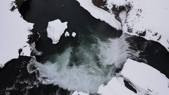 The beautiful Godafoss waterfall photographed in winter in Iceland