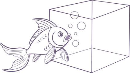 Artistic Still Life Surprised Lavender Fish Floating in Cubical Resin with Diffused Lighting. © Mizanur