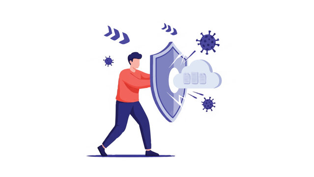 Cloud Data Security and Virus Protection Concept Illustration