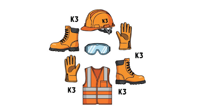 Personal Protective Equipment PPE Icon Set with K3 Safety Symbols for Industrial Construction and Occupational Health