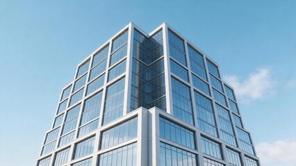 Obraz premium Modern glass skyscraper against blue sky