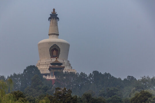 White dagoba (stupa) on Qionghua Island in Beihai lake in Beijing, China