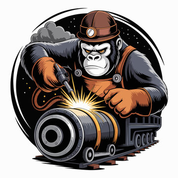Gorilla welding on train tracks fiercely.