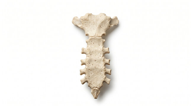 Human sternum bone breastbone with realistic texture and rib attachments isolated on a clean white background, detailed medical and anatomical education concept