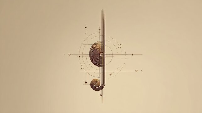 Abstract geometric musical note design.  Beige tones