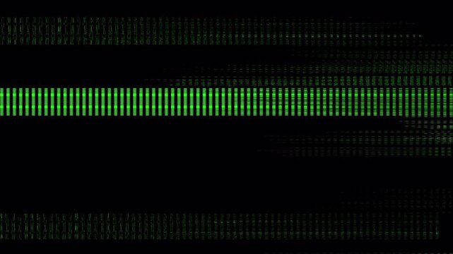 Green Digital Glitch Transition with Binary Data Scanlines and Signal Distortion Background