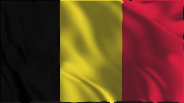 The Belgian flag waving slowly in the foreground