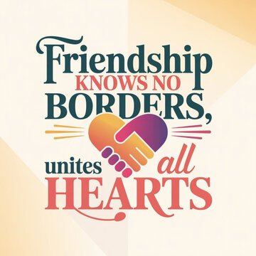 Friendship knows no borders quote with heart handshake icon