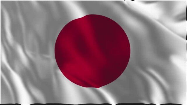 The Japanese flag waving slowly in the foreground