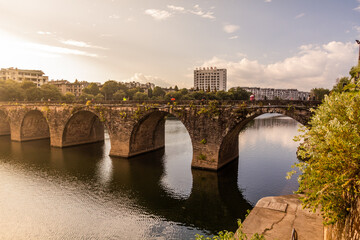 Obraz premium Old stone bridge over Hengjiang river in Tunxi city, Anhui province, China