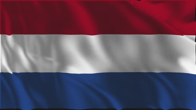 The Netherlands flag waving slowly in the foreground