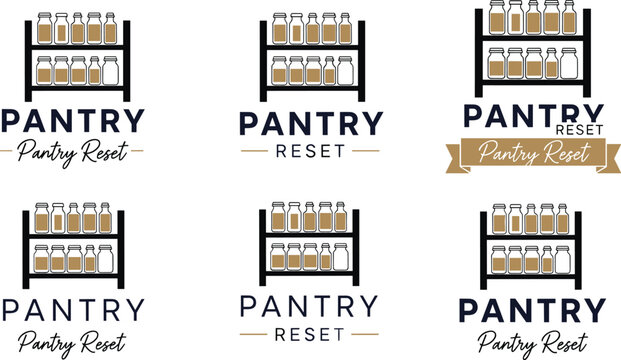 Pantry reset logo icon collection, food storage organization artwork design, culinary motif concept, kitchen theme style, flat vector illustration