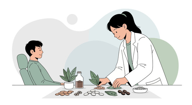 Herbalist Consulting Patient with Natural Remedies