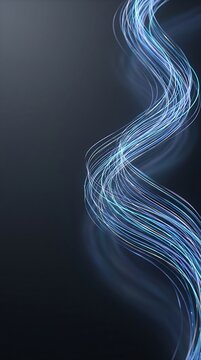Abstract flowing digital curves in deep blue gradient with neon glow effect