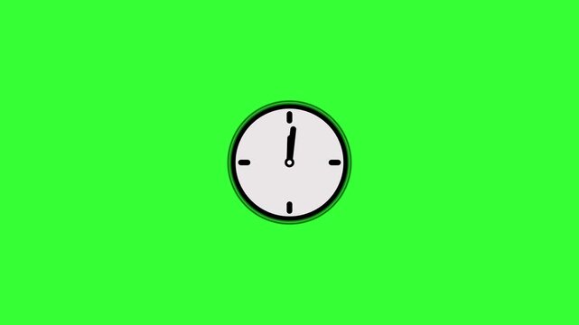 A simple analog clock face with black hour and minute hands pointing to approximately 7o'clock is presented centrally on a bright, solid green background, offering a clean and versatile visual for