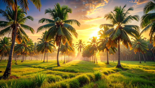 Sunrise Over Coconut Palm Plantation