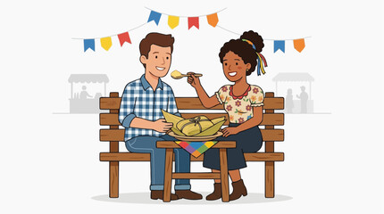 Fototapeta premium Bolo de Milho Assado Baked Corn Cake with Crispy Edges, Brazilian June Festival Sweet Flat Illustration