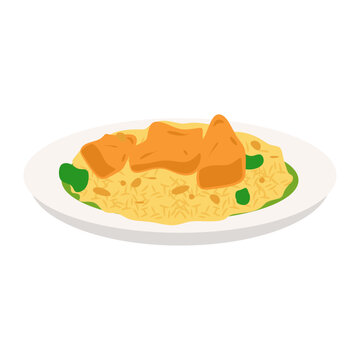 Traditional Jordanian mansaf platter with rice and lamb flat vector illustration
