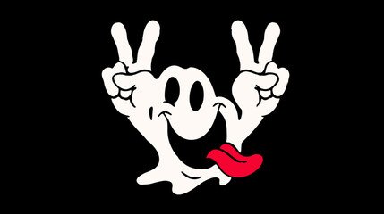 Fototapeta premium Ghost smiley face with peace signs and red tongue.