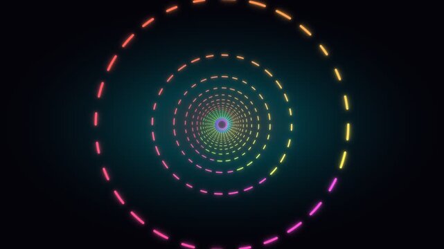 Neon dashed circle tunnel with vibrant glowing color change