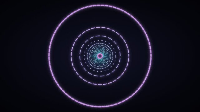 Neon dashed circle tunnel with color shifting glow