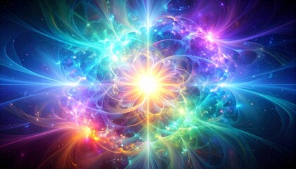 Fototapeta premium Vibrant Cosmic Nebula Explosion with Swirling Energy and Light Rays.