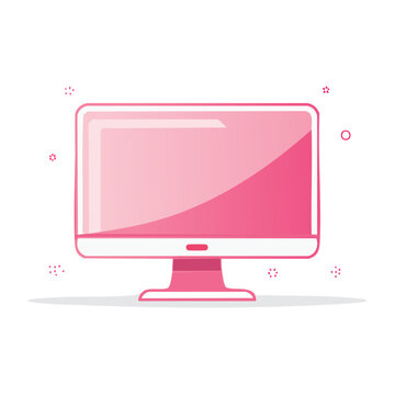 Pink computer monitor in flat design style