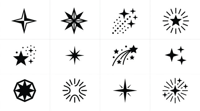 Stars collection features various celestial shapes and sparkling elements designed for creative projects that require decorative graphic accents on a clean white background.