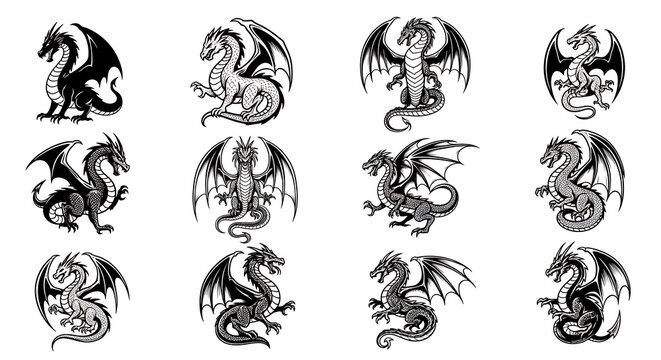 Vintage animal silhouettes set with ornate borders