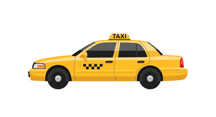 Obraz premium A bright yellow sedan car used for public transportation services on a white background