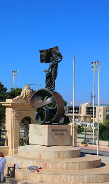 VALLETTA MALTA: The statue of Independence Monument is made of bronze along with marble, stands 8.5 metres high and was built to be the tallest statue-based monument in Malta.