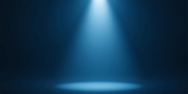 Blue spotlight stage background with glowing illuminated gradient floor, dramatic theatrical lighting effect, minimal abstract vector illustration design template