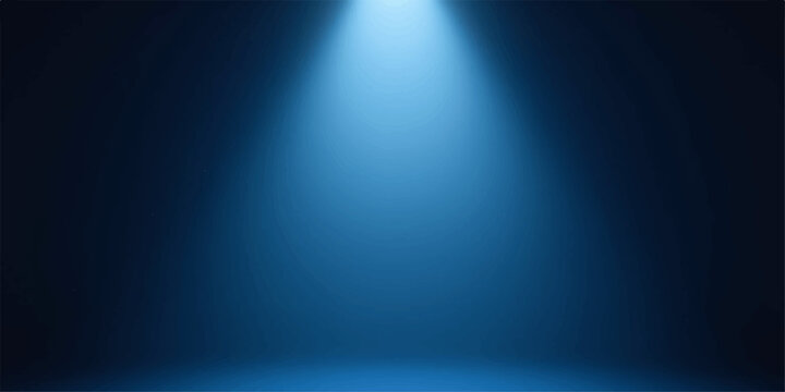 Blue spotlight stage background with glowing illuminated gradient floor, dramatic theatrical lighting effect, minimal abstract vector illustration design template