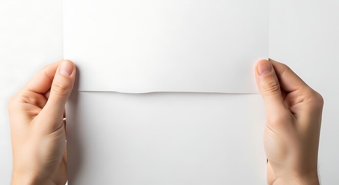 Hands holding torn paper edge.