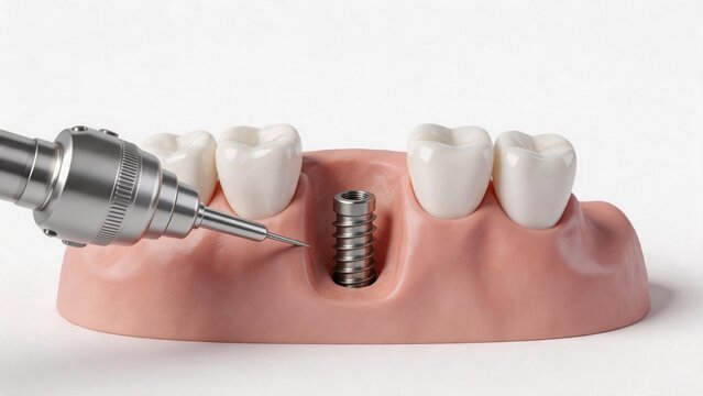 Dental implant procedure on jaw model