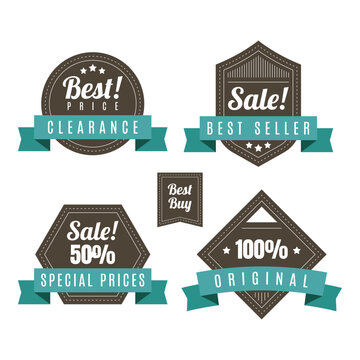Vintage Retail Best Seller Label Design and Discount Ribbon Banner Collection