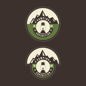 Vintage Camping Logo Emblem with Mountain and Lantern Graphic for Badge Design