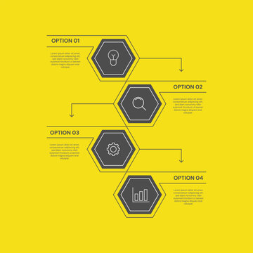 Minimalist Business Layout with Four Hexagonal Options for Data Presentation
