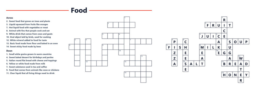 Food-themed crossword puzzle with clues and empty boxes  