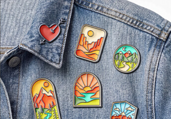 Metal Enamel Pin Mockup Effect on Fabric