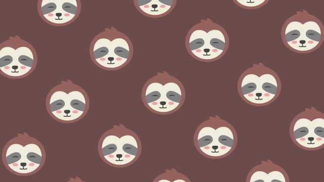 Adorable Sloth Faces Pattern with Gentle Eyes and Cozy Brown Background