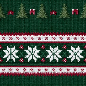 Seamless festive knit sweater pattern with spruce trees and geometric snowflakes in green and white seamless christmas snowflake geometric traditional clothing knitting background seasonal