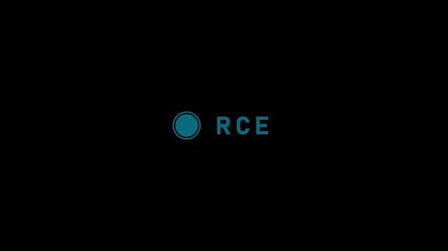 Simple with a bright cyan circle and the text RCE displayed prominently on a deep black background representing a modern digital symbol Keywords: symbol, text, letters, RCE, circle
