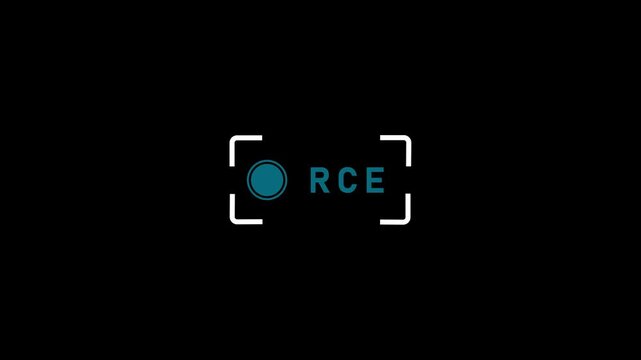 A cyan circle and the letters RCE are framed by white corner brackets on a black background suggesting a focus or selection in digital interfaces Keywords: symbol, text, letters, RCE