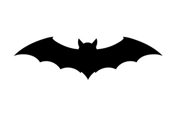 Fototapeta premium Black bat silhouette with spread wings, spooky Halloween symbol, gothic night creature vector illustration isolated on transparent background.
