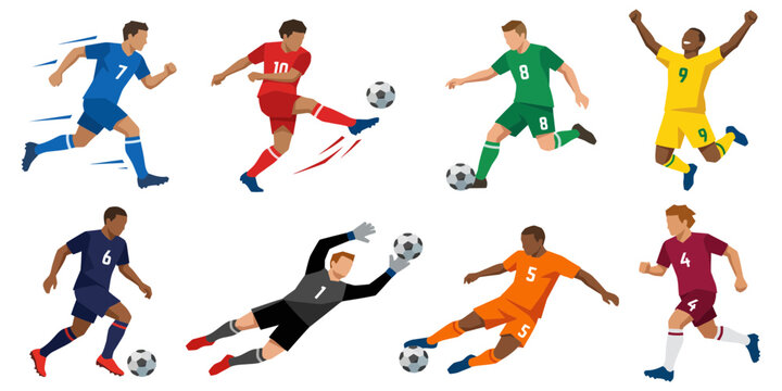 Dynamic Soccer Players in Action A Collection of Diverse Athletes Playing Football