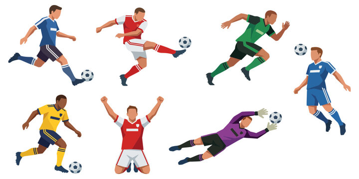 Multiple football players in action on a white background