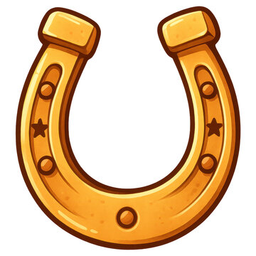 Golden Horseshoe Symbol: A bright golden horseshoe, adorned with star and circular motifs, presented as a symbol of good luck and fortune.