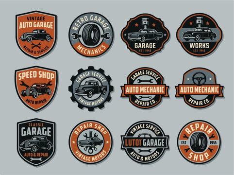 Auto Garage Repair Service Labels.